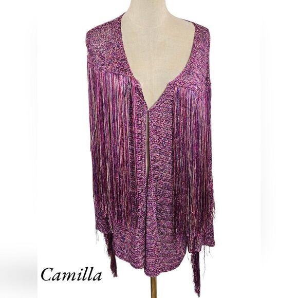 Camilla Pink Fringe Crochet Layering Piece Fringe Cardigan NWT - Picture 3 of 10
